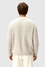 Men's Cable Knit Sweater with Small V-Neck - Oatmeal