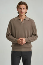 Men's Long Sleeve Knit Shirt with Lapel Collar