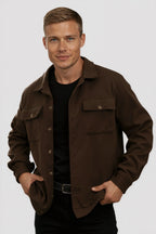 Coffee Brown Brushed Overshirt Jacket