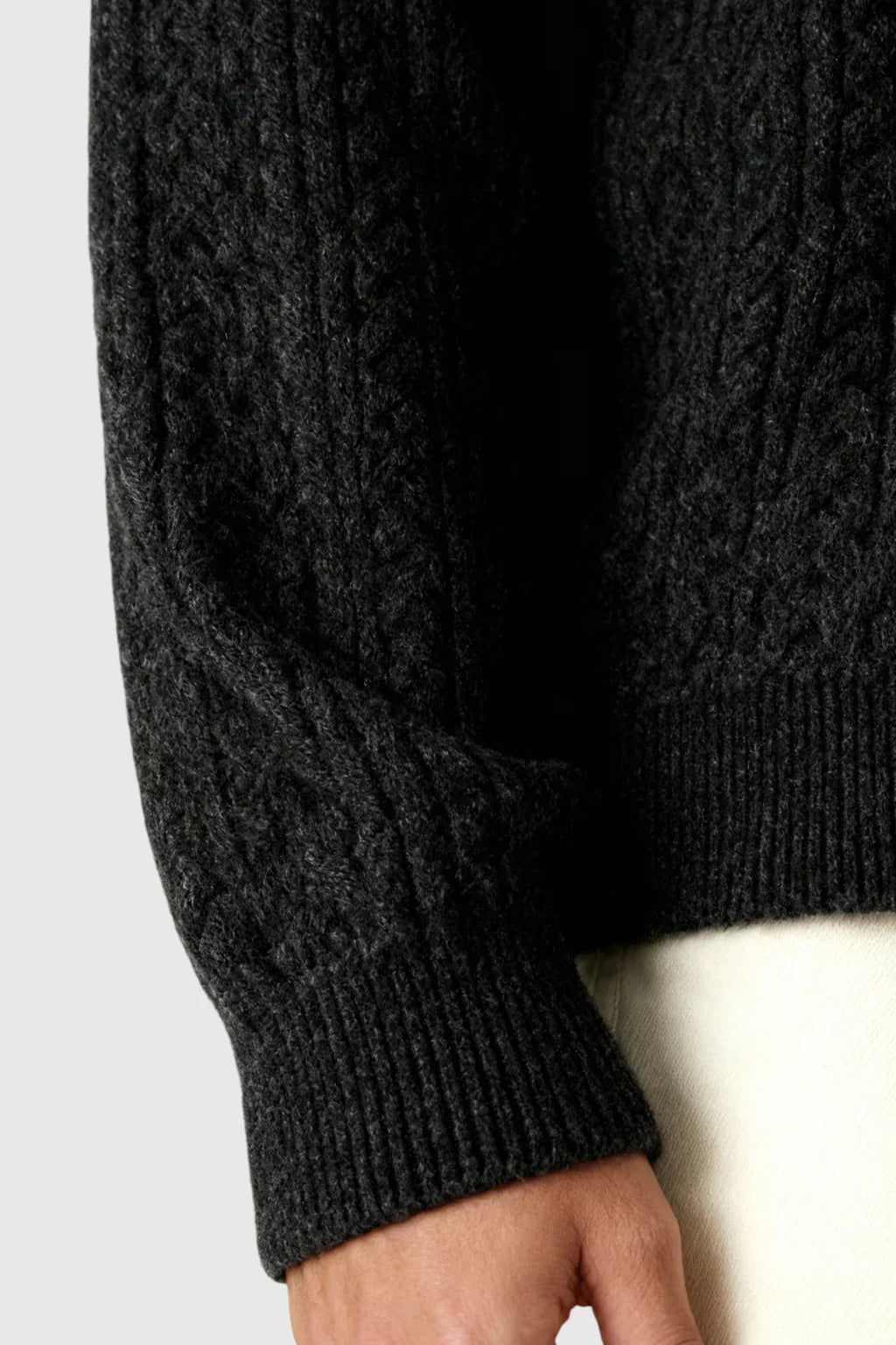 Men's Cable Knit Sweater with Small V-Neck - Black