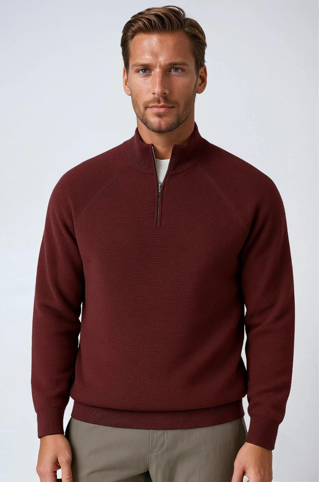 Men's Half-Zip Sweater with Stand Collar