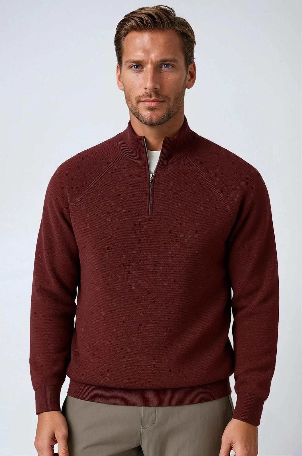 Men's Half-Zip Sweater with Stand Collar