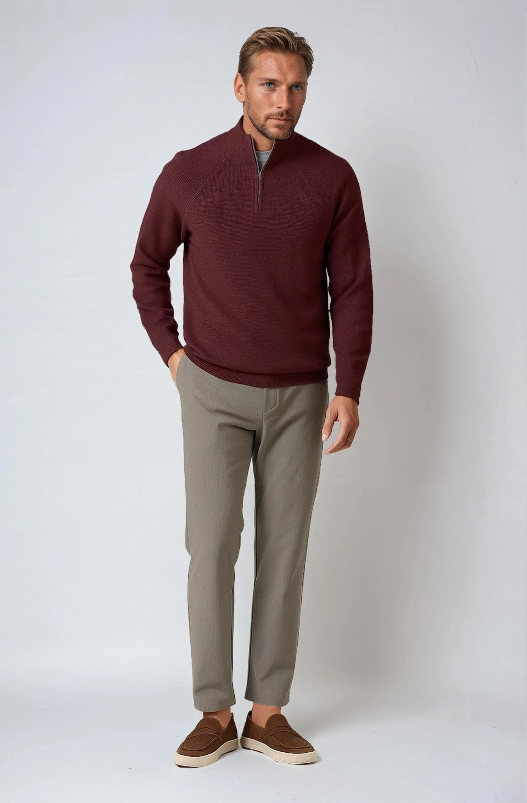 Men's Half-Zip Sweater with Stand Collar