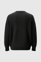 Men's Cable Knit Sweater with Small V-Neck - Black