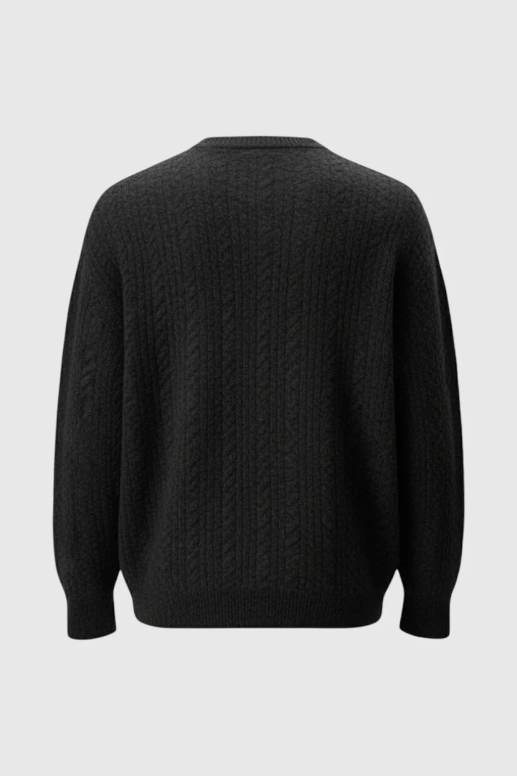 Men's Cable Knit Sweater with Small V-Neck - Black