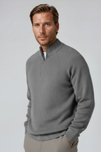 Men's Half-Zip Sweater with Stand Collar - Grey