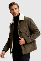 Men's Corduroy Jacket with Sherpa Collar - Coffee Brown