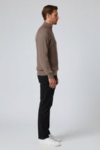 Men's Half-Zip Knit Sweater with Stand Collar - Taupe Brown