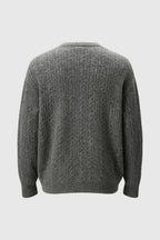 Men's Cable Knit Sweater with Small V-Neck - Grey