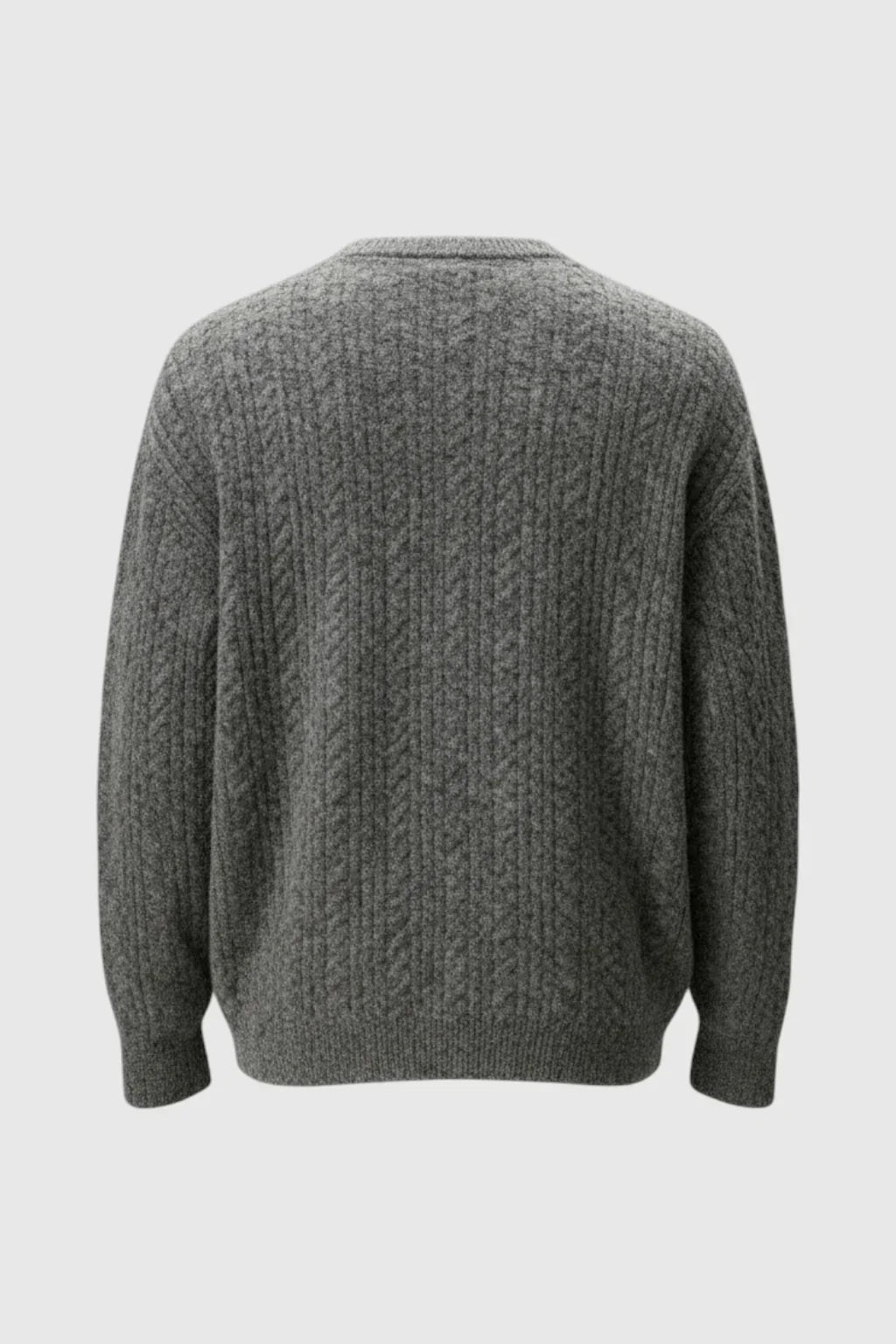 Men's Cable Knit Sweater with Small V-Neck - Grey