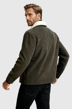 Men's Corduroy Jacket with Sherpa Collar - Coffee Brown