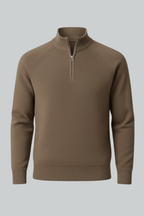 Men's Half-Zip Knit Sweater with Stand Collar - Taupe Brown