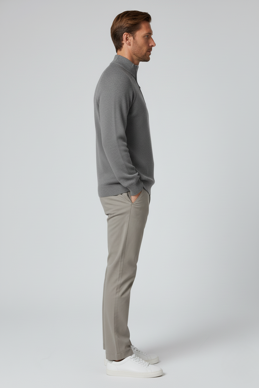 Men's Half-Zip Sweater with Stand Collar - Grey