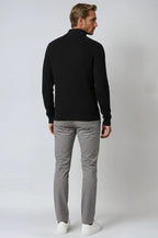 Men's Half-Zip Knit Sweater with Stand Collar - Black