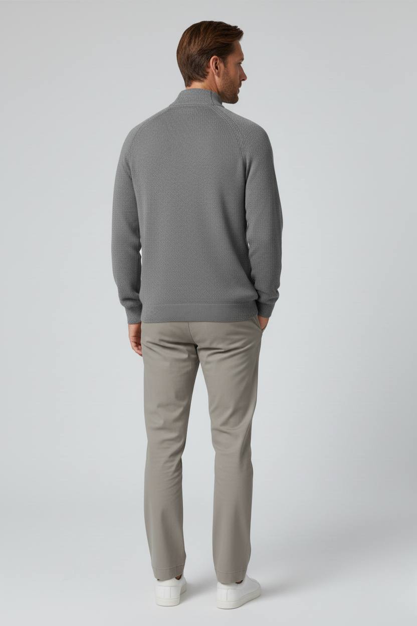 Men's Half-Zip Sweater with Stand Collar - Grey
