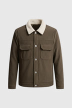 Men's Corduroy Jacket with Sherpa Collar - Coffee Brown