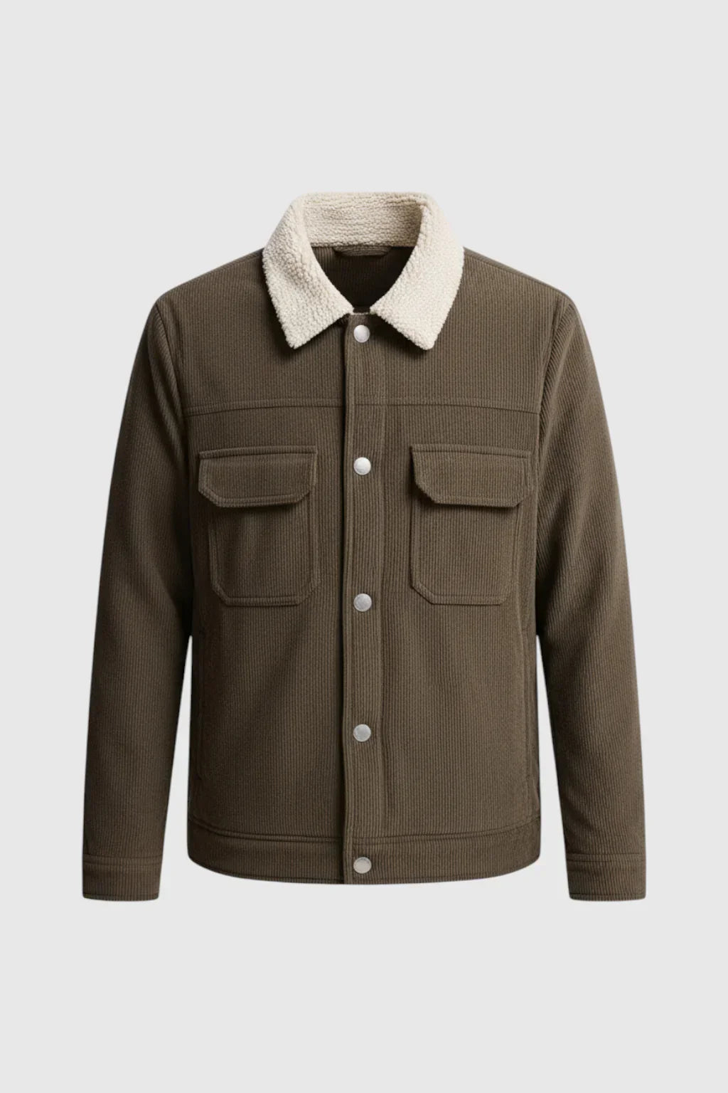 Men's Corduroy Jacket with Sherpa Collar - Coffee Brown