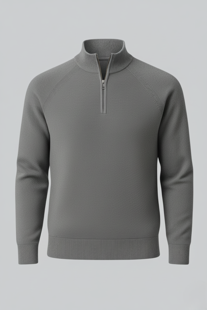 Men's Half-Zip Sweater with Stand Collar - Grey