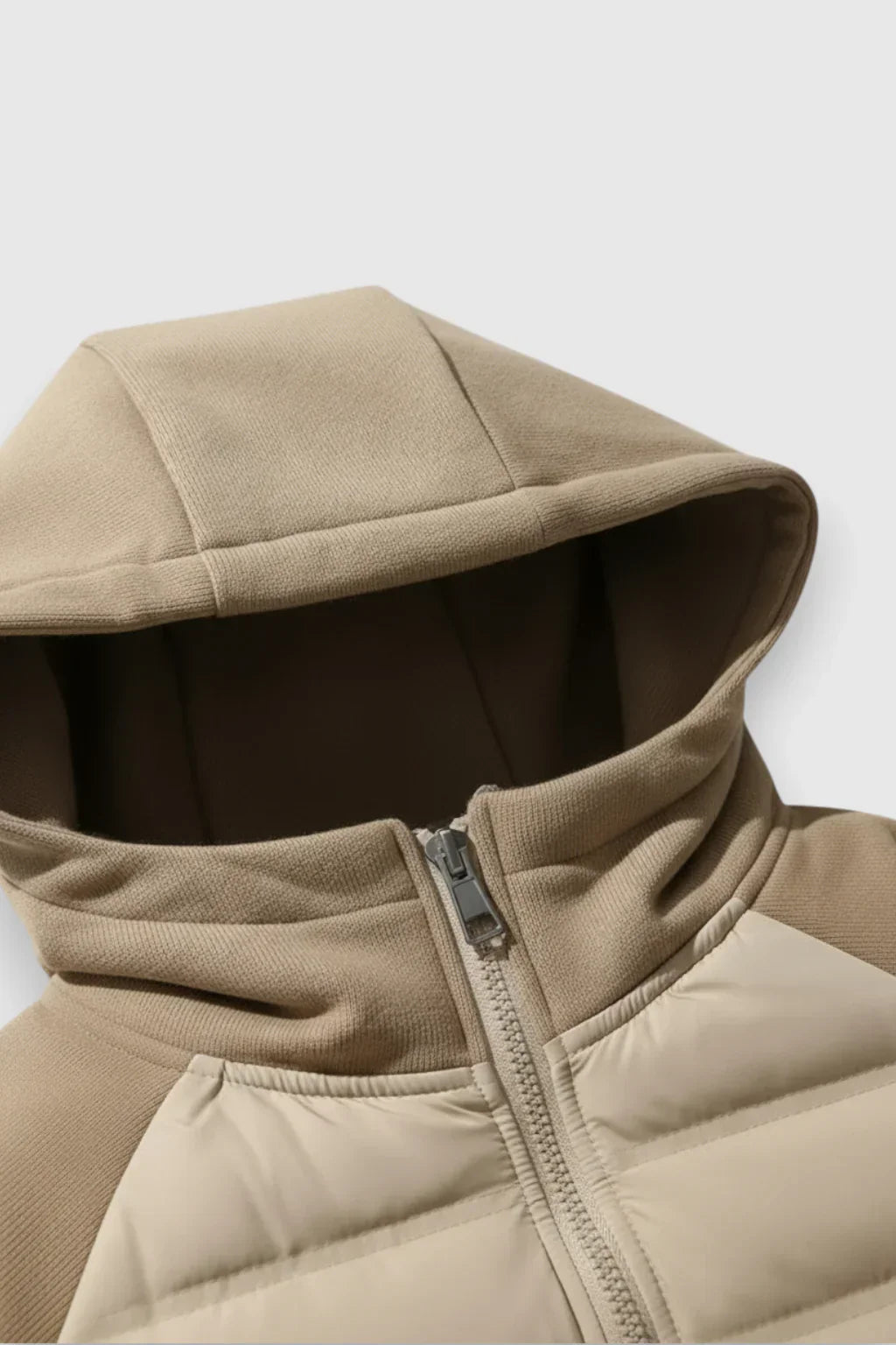 Loose Fit Hooded Down Jacket - Beige