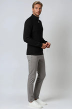 Men's Half-Zip Knit Sweater with Stand Collar - Black