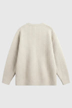 Men's Cable Knit Sweater with Small V-Neck - Oatmeal