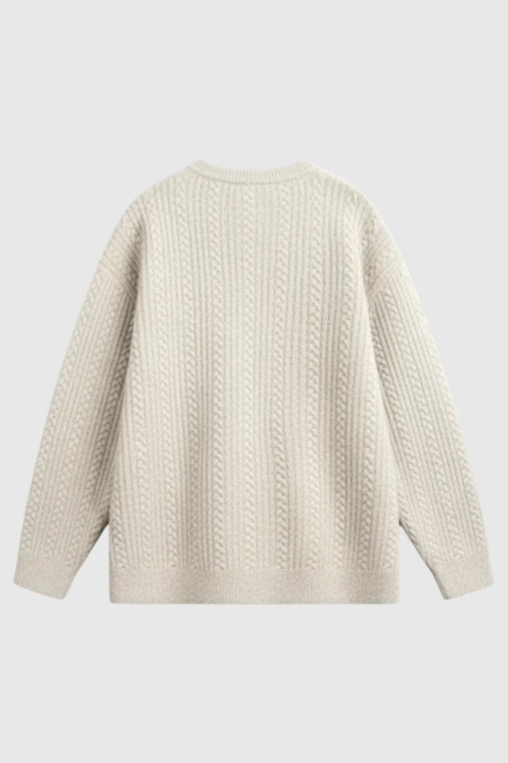 Men's Cable Knit Sweater with Small V-Neck - Oatmeal