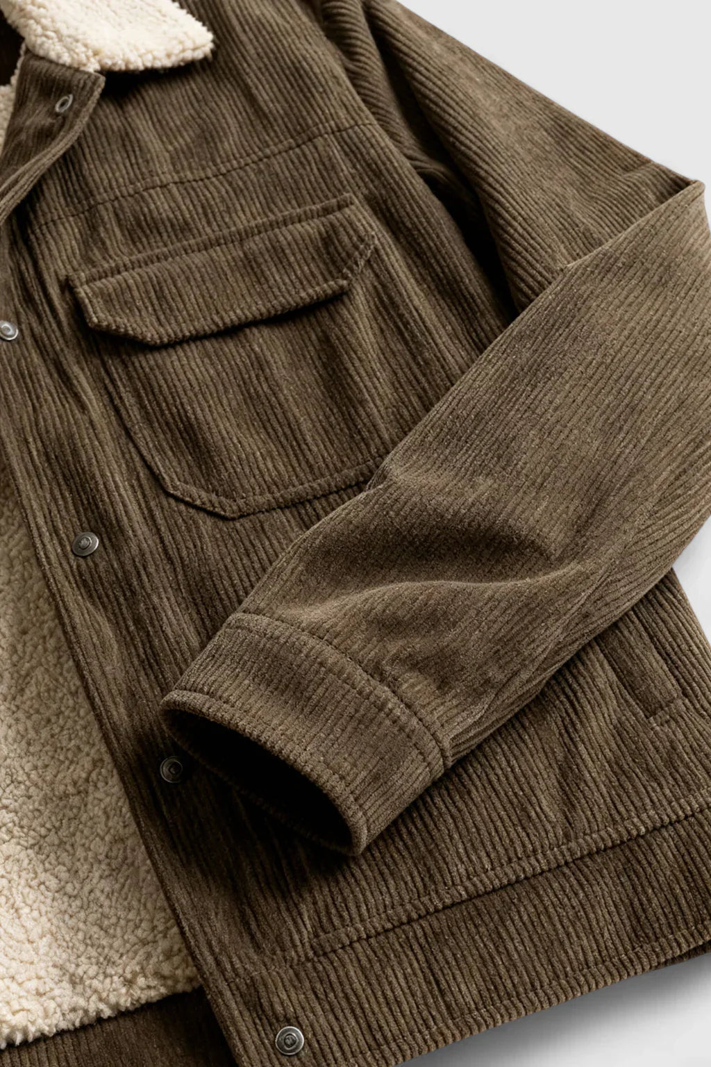 Men's Corduroy Jacket with Sherpa Collar - Coffee Brown