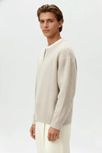Men's Cable Knit Sweater with Small V-Neck - Oatmeal
