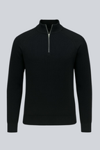 Men's Half-Zip Knit Sweater with Stand Collar - Black