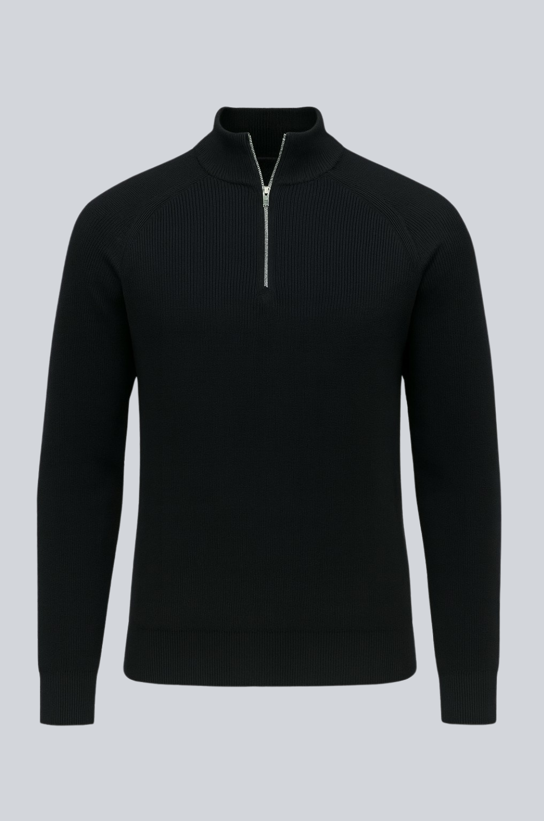 Men's Half-Zip Knit Sweater with Stand Collar - Black
