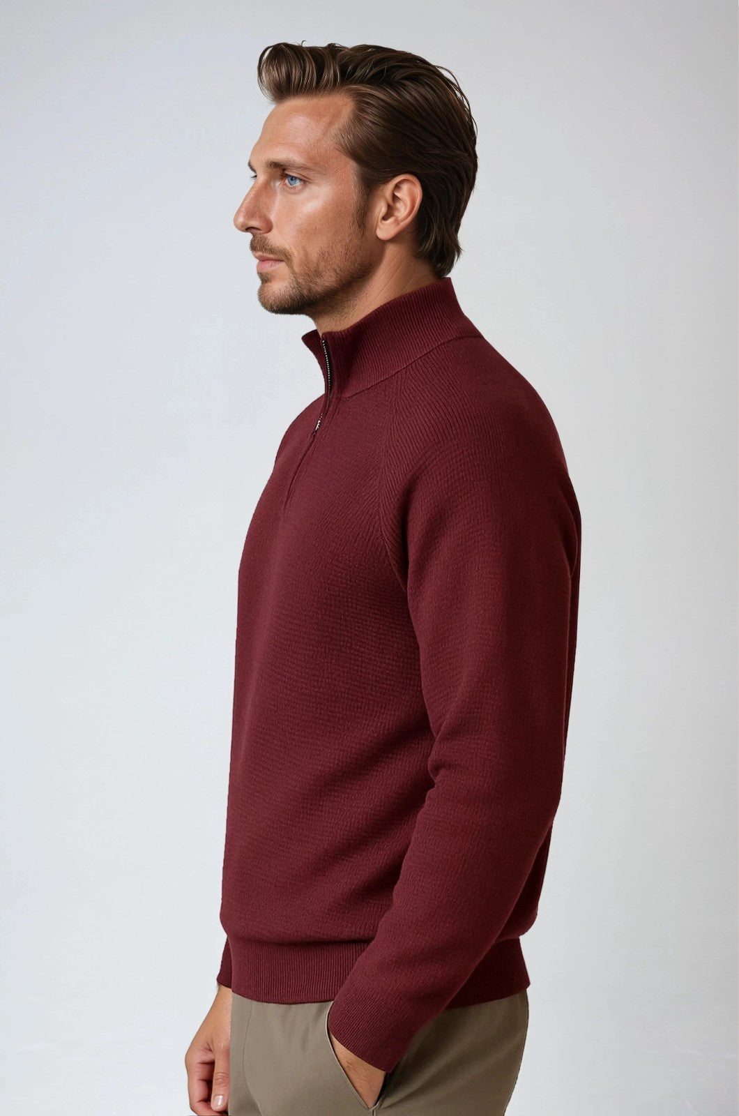 Men's Half-Zip Sweater with Stand Collar