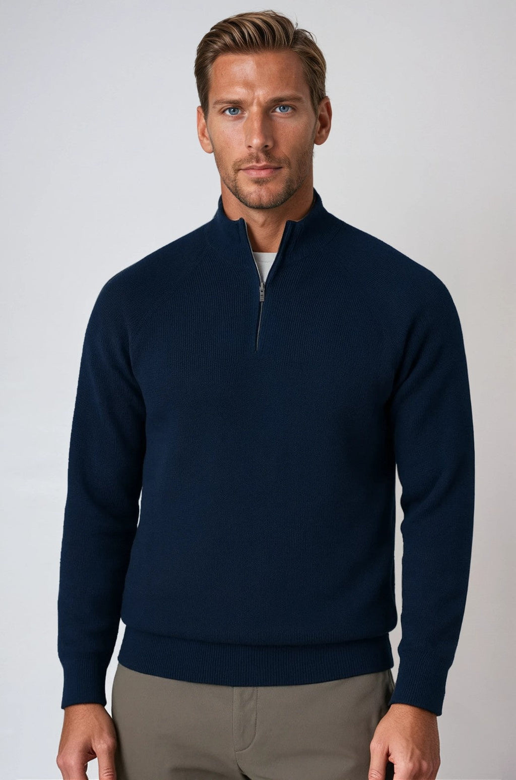 Men's Half-Zip Sweater with Stand Collar - Royal Blue