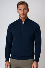 Men's Half-Zip Sweater with Stand Collar - Royal Blue