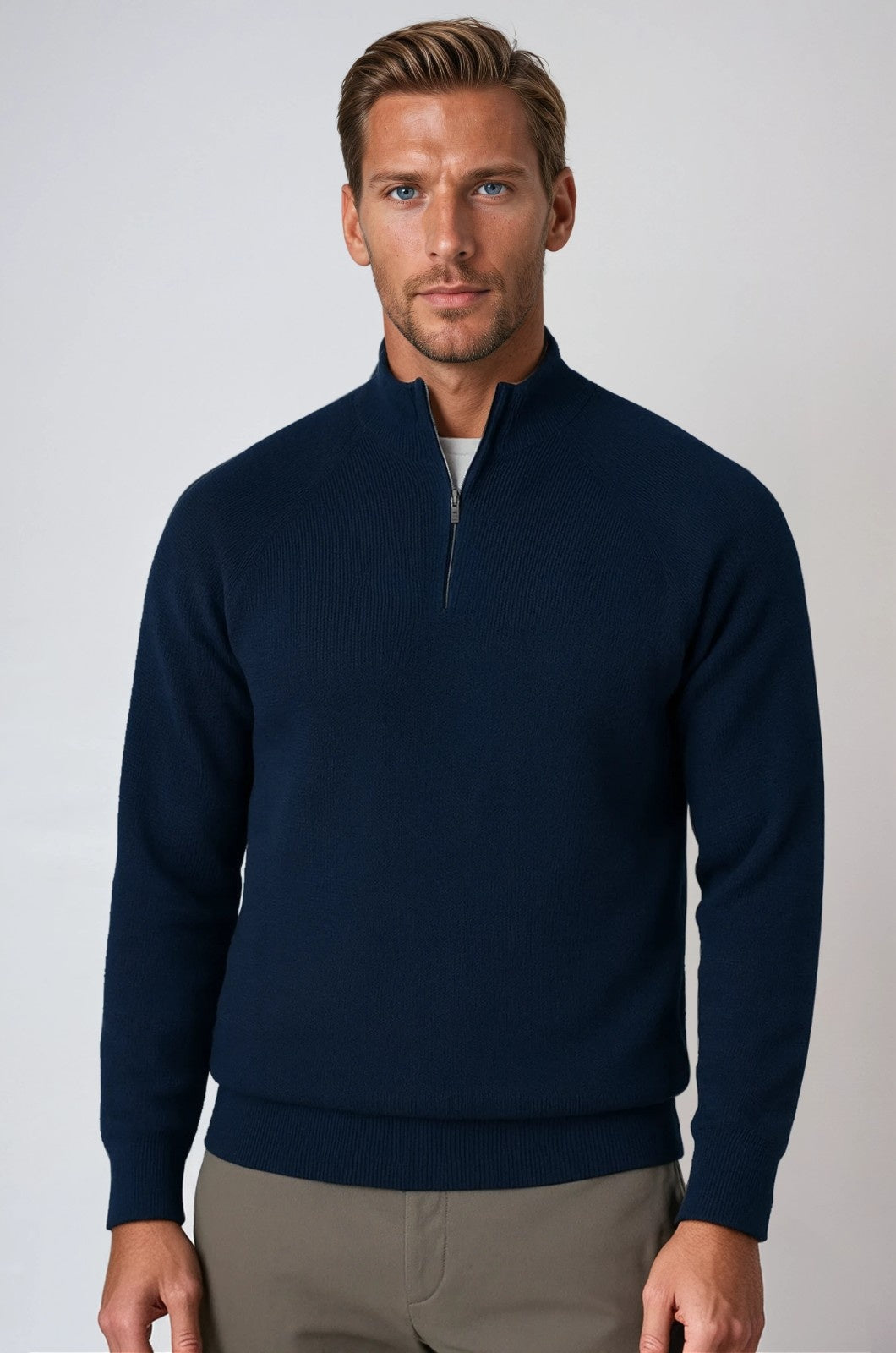 Men's Half-Zip Sweater with Stand Collar - Royal Blue