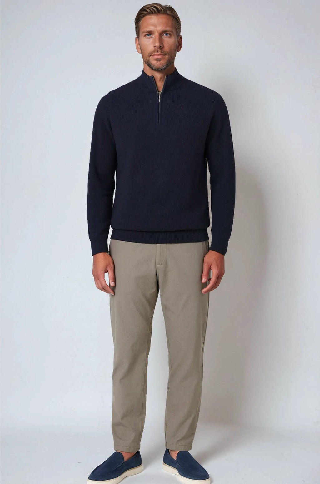 Men's Half-Zip Sweater with Stand Collar - Royal Blue