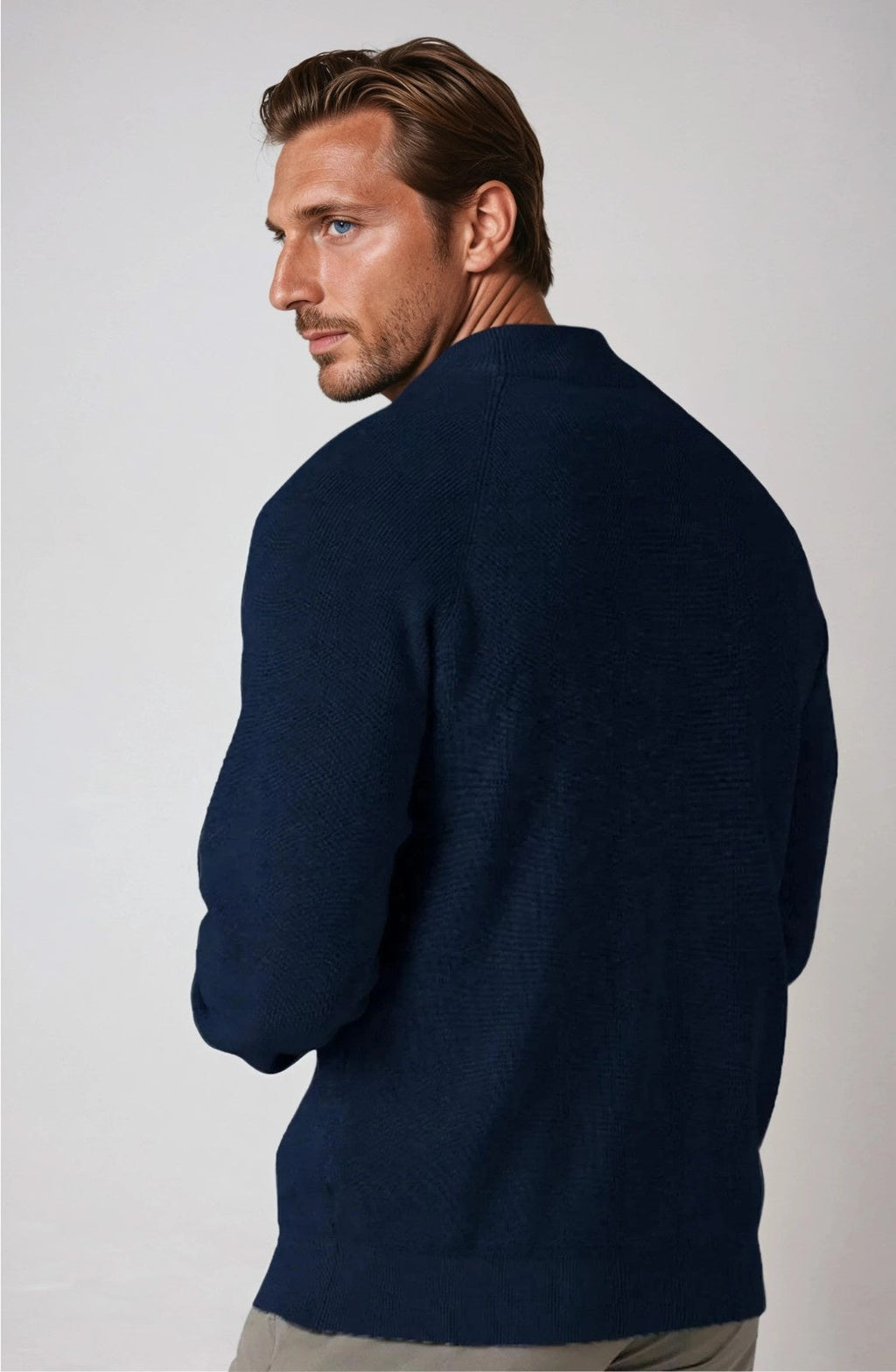 Men's Half-Zip Sweater with Stand Collar - Royal Blue
