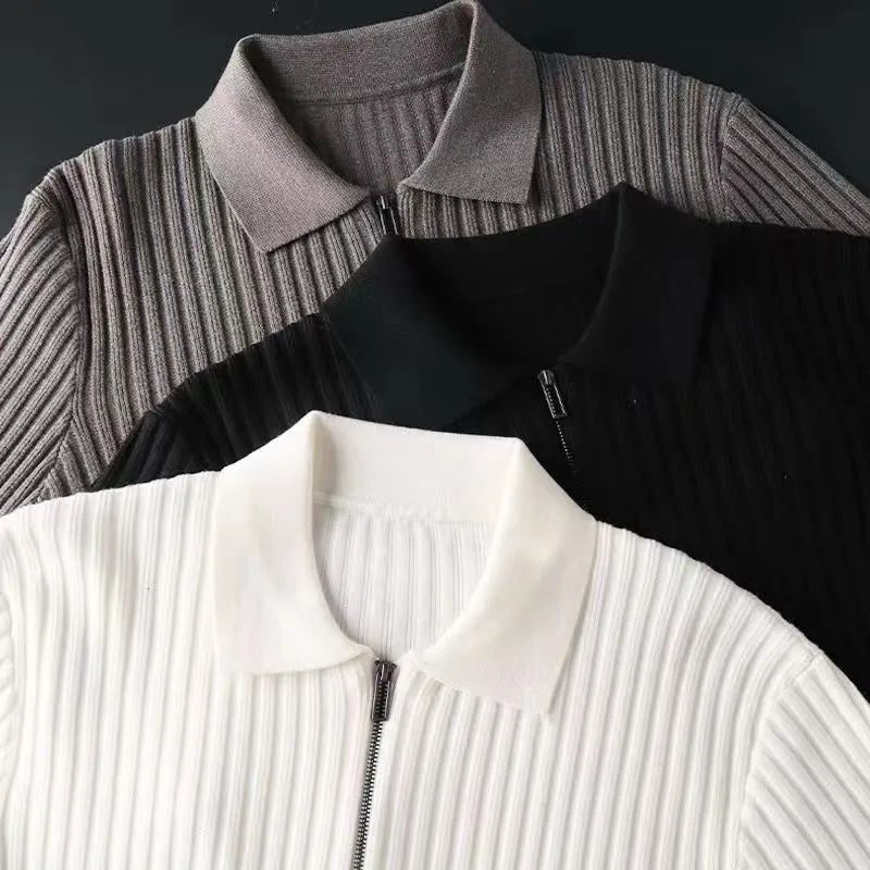 Elegant Striped Zip Sweater