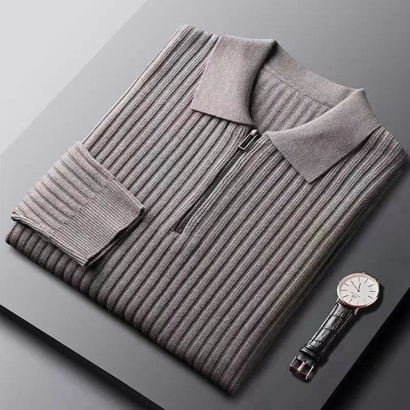 Elegant Striped Zip Sweater