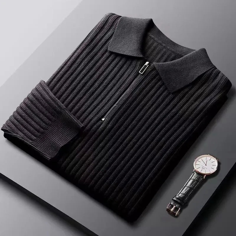 Elegant Striped Zip Sweater