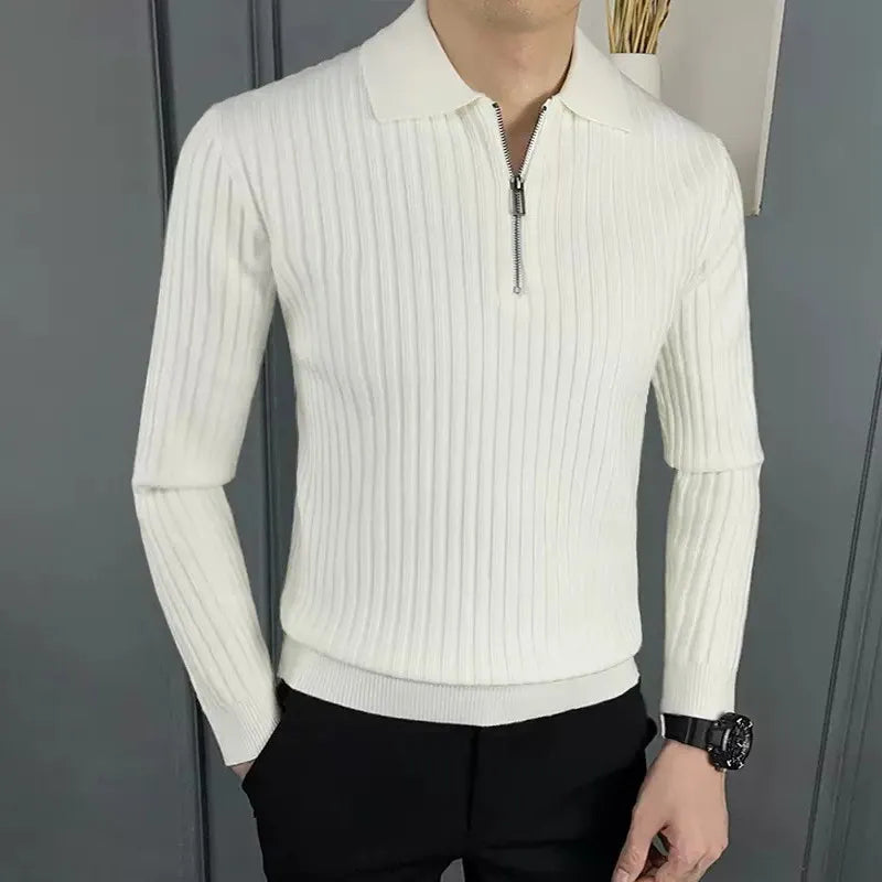 Elegant Striped Zip Sweater