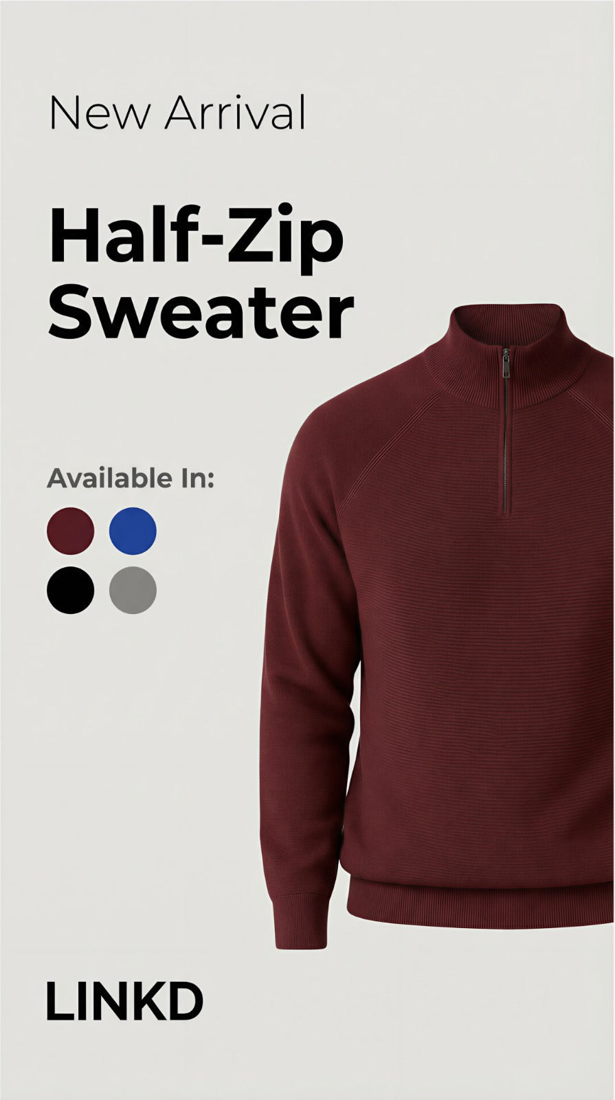 Men's Half-Zip Sweater with Stand Collar
