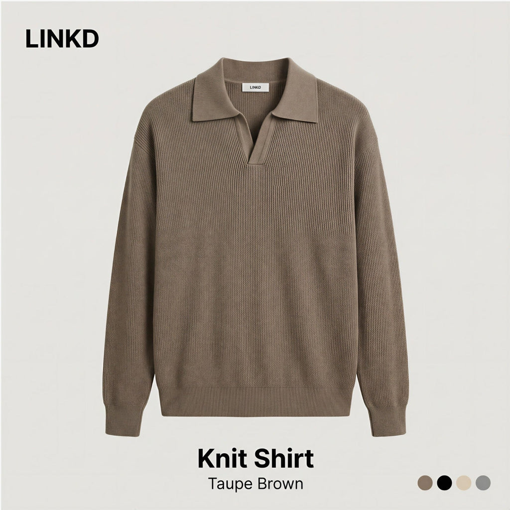 Men's Long Sleeve Knit Shirt with Lapel Collar