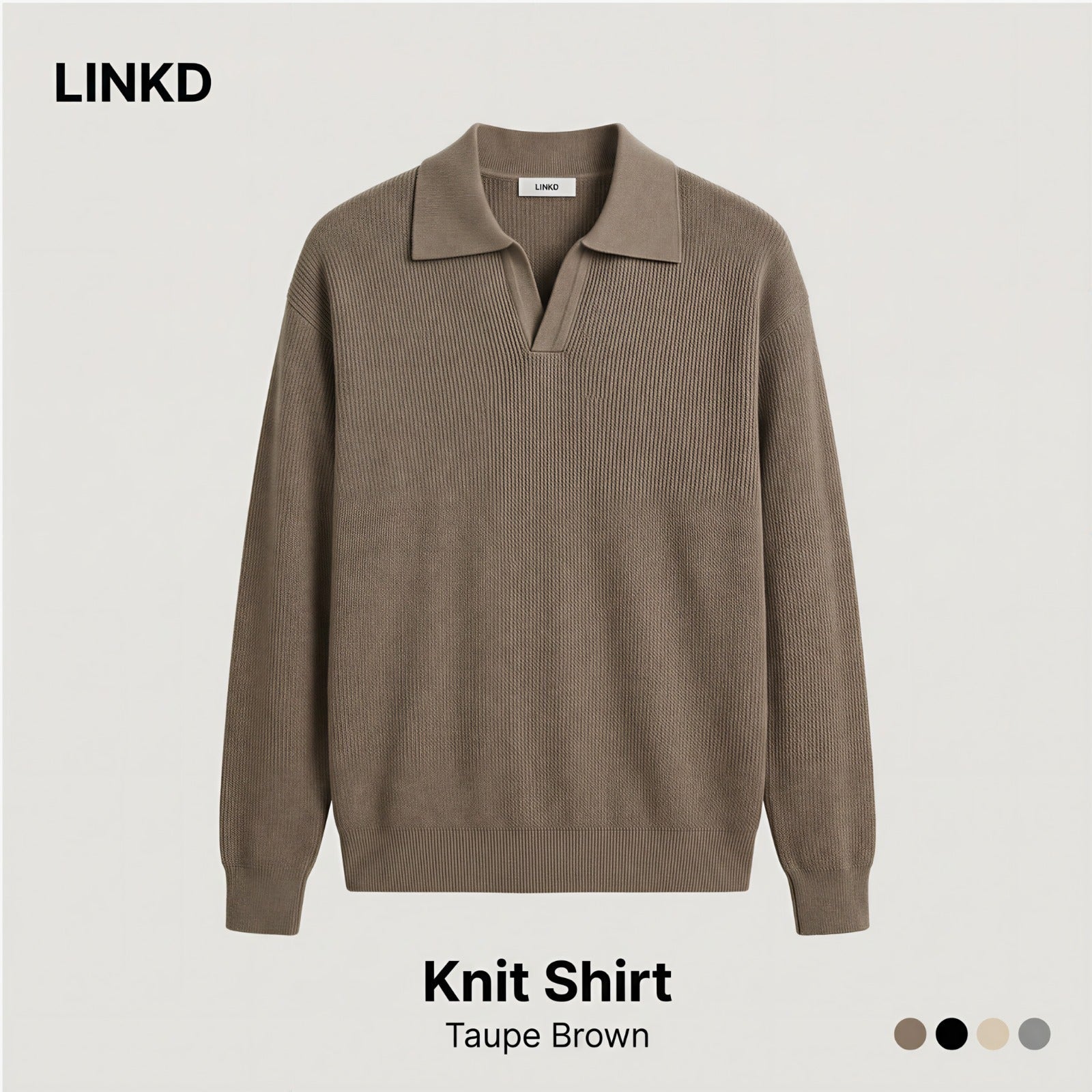Men's Long Sleeve Knit Shirt with Lapel Collar