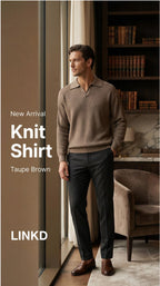Men's Long Sleeve Knit Shirt with Lapel Collar