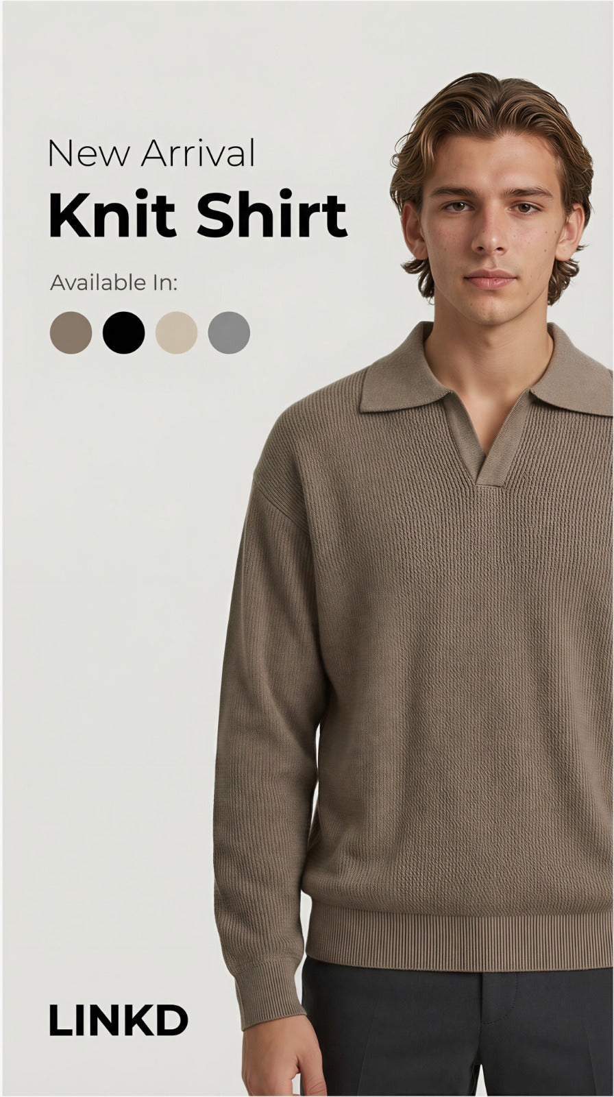 Men's Long Sleeve Knit Shirt with Lapel Collar