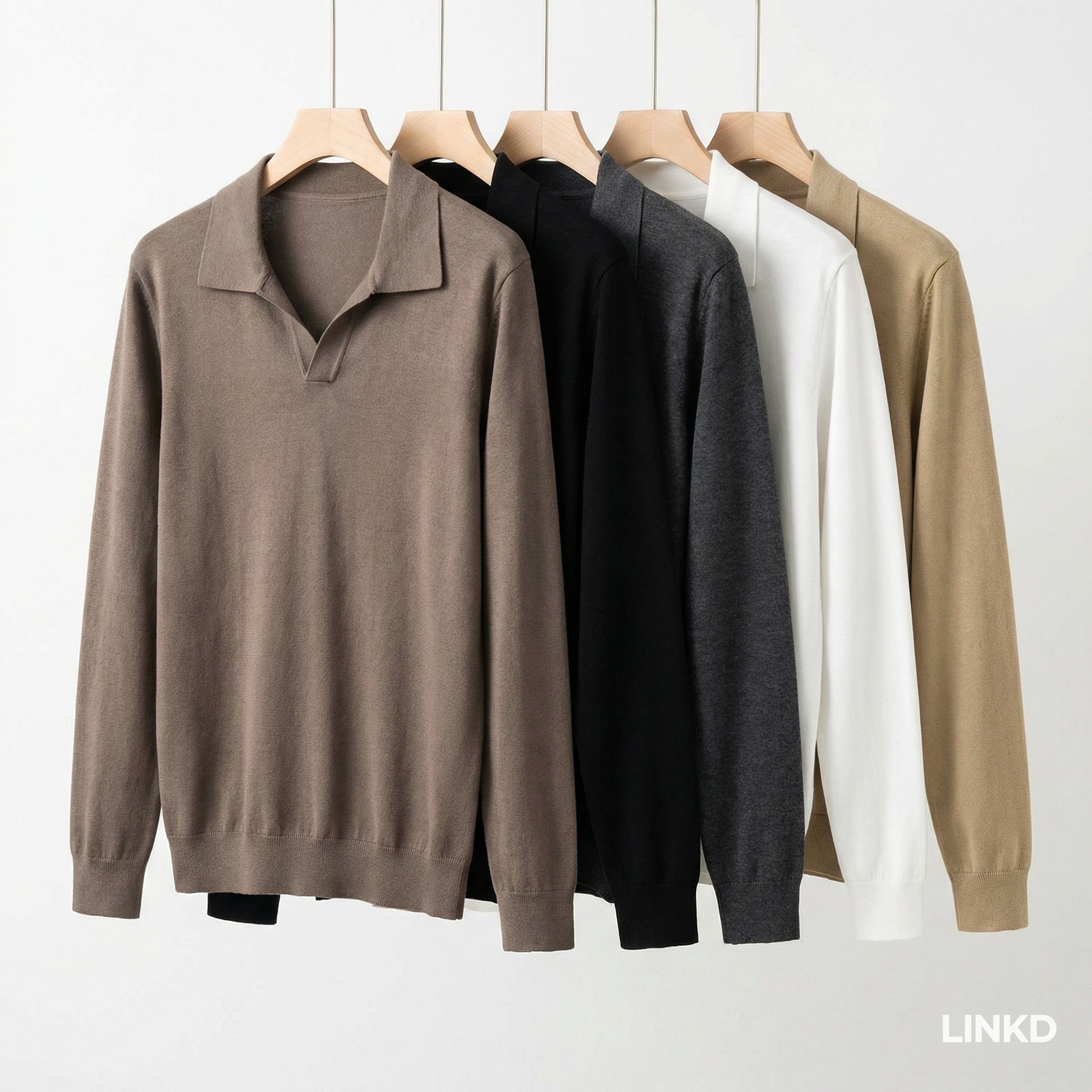 Men's Long Sleeve Knit Shirt with Lapel Collar