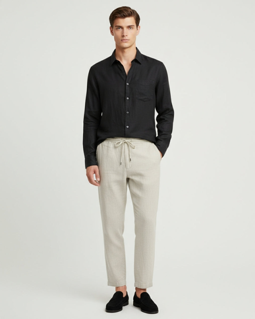 Altavita Linen City Summer Set - Black/Beige