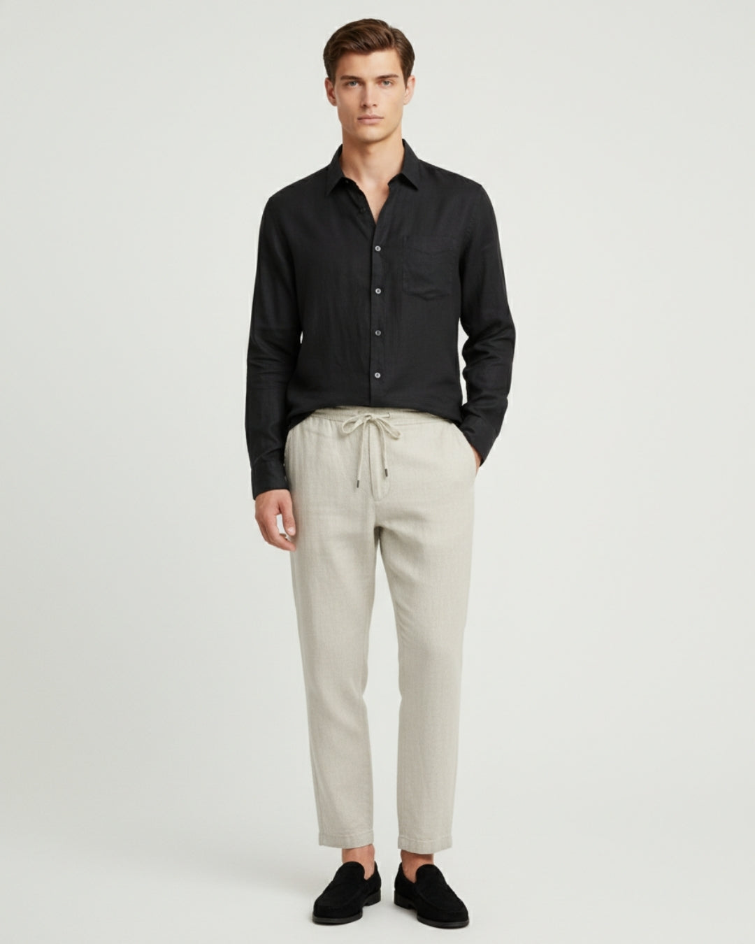 Altavita Linen City Summer Set - Black/Beige