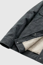 Men's Corduroy Jacket with Sherpa Collar - Charcoal Gray