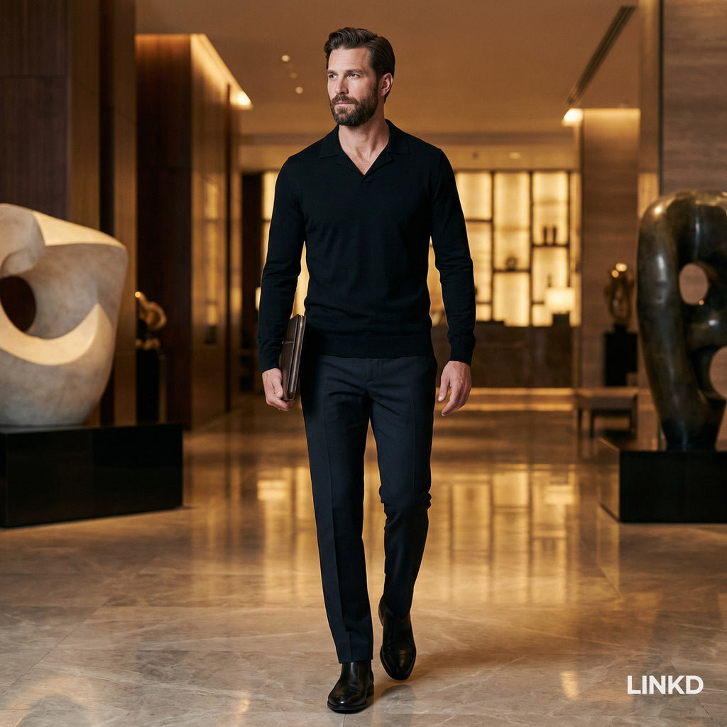 Men's Long Sleeve Knit Shirt with Lapel Collar